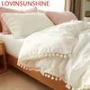 洗われたボールの装飾的なマイクロファイバーの生地のwihteピンクの寝具セットのクイーンキング吹雪のカバーピローケース快適な210706