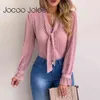 Women Chiffon Blouses Spring Long Sleeve V Neck Pink Shirt Office Blouse Slim Casual Tops Female Plus Size 210428