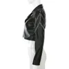 Autunno Vintage Moto Biker Zipper Jacket Donna Nero PU Giacche in pelle Elegante Outwear Trench coat in ecopelle Casual Crop Coat 210518