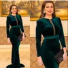 Hunter Green Long Sleeves Samt Abendkleider Meerjungfrau Ausschnitt Sweep Train Arabisch Muslim Dubai Kaftan Prom Kleidere Vestidos Maßgeschneidert