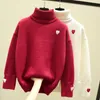 Pulls pour femmes Automne Hiver Love Heart Oversize Turtlenect Épais Laine Pull En Cachemire Pulls Femmes À Manches Longues Femme Grand Pull