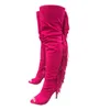 Handmade Большой размер US5-15 Женщины Высокие каблуки на коленные сапоги Tassels Tastry Peep-Toe Sexy бедра - высокая добыча вечерний клуб мода длинные туфли D772