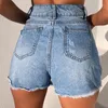 Kvinnors jeans kvinnor rippade hål denim shorts hög midja avslappnad sexig push up mager droppe