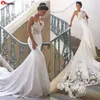 Sexy Kant Geappliceerd Mermaid Trouwjurken Vintage Spaghetti Open Back Beach Bohemian Bridal Gown BM0968 5J1