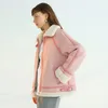 Fitaylor Winter Women Loose Faux Lamb Wool Coat Moto Biker Cool Style Jacket Thick Warm Fur Turndown Collar Overcoat 210430