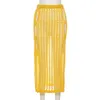 Jupes anjamanor sexy crochet tricoté longues vacances d'été tenues de plage club porte creux creux de jupe maxi divisée jaune d83dc171263804