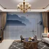 Curtain & Drapes Chinese Style Ink Wash Painting Curtains Drape Panel Sheer Tulle Home Decoration Living Room Bedroom Vintage Chiffon