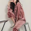 Satin Velvet Winter Women Pajamas Sets Plus size 5XL Sexy Warm Homewear Pijama Pyjamas Suit 211112