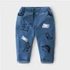 Bebé meninos jeans primavera outono criança criança criança criança desenhos animados padrão elástico calças longas calças longas para menino 9 210529