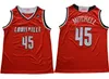 Mens Louisville Donovan Mitchell College 농구 유니폼 빈티지 #45 홈 레드 블랙 스티치 저지 셔츠 S-XXL