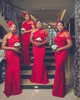 Abiti da damigella d'onore eleganti a sirena africana 2021 Abito da cerimonia nuziale lungo rosso con una spalla Personalizza Vestido De Fiesta De Boda Abiti da sera da ballo