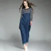 Kvinnors Jumpsuits Rompers Plus Size Denim Overaller Högkvalitativa Kvinnor Mode Casual Suspenders Lös litterär