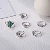 Fashion Jewelry Knuckle Ring Set Geometric Animal Turtle Elephant Crown Turquoise Stacking Rings Set 6pcs/set