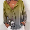 Höstskjortor Gradient Streetwear Donkey Print Loose Ladies Toppar Långärmad Stora Sommar Kvinna Casual Topp Blus