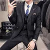 (Jacka + väst + byxor) Mode Mens Dubbelbröst Stripe Casual Business Suit Social Formell Suit 3 st Set Groom Wedding X0909