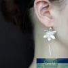 925 Sterling Silver Handmade Lotus Flower Long Boucles d'oreilles pour les femmes de haute qualité Fashion Girl Drop Earings Sterling-silver-jewelry