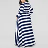 Women's Sexy Plus size Dresses Women Loose Long Sleeves Round Neck Horizontal Vertical Stripes Plus -Size Dress Fashion Casual Wear