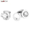 SAVOYSHI est Novelty Cufflinks for Mens Shirts Cuffs Silver color Clam shell Cuff links Male Gift Jewelry carving