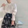 EWQ Korean Chic Temperament Pleated Big Lapel Single Breasted Flared Sleeve Shirt + High Waist Printed Skirt Long 2F0433 210510