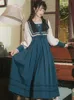 Yosimi Green Long Women Dress Höst Vintage Floral Broderi Sailor Collar Full Sleeve Ankle-Length Empire Dresses 210604