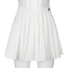 Jupe plissée blanche courte femme taille élastique mini s sexy micro été broderie tennis preppy 210629