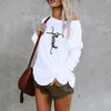 Sexy Off Ramię T Shirt Litery Drukowane Kobiety Moda Casual Autumn O Neck Długie Rękaw Loose T-Shirt Plus Size Bawełniane Pulowers Topy Damskie Tees