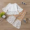 kids Clothing Sets Girls outfits Children Flare Sleeve Lace cardigan Tops+daisy Flared pants 2pcs/set Spring Autumn fashion Boutique baby Clothes