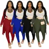 Pantalon de deux pièces pour femme 3 meublé 3 setfits mode très long manteau tops sexy gilet crayon jauge féminin Slim Slim Pantalon solide Femmes Sets 20