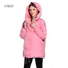 Winter Parkas Vrouwen Losse pasvorm 90% Duck Down Coat Medium-Long Thickness Hooded Jacket Warm Snow Pink Roze Overjas 210430