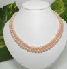 Feiner Perlenschmuck Natur Rosa 5,5-6mm Perlen Doppelbahnen Halskette 1819inches Sterling Silber 925 Verschluss
