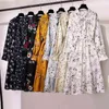 Women Casual Summer Dress Lady Korean Style Vintage Floral Printed Chiffon Shirt Dress Long Sleeve Bow Midi Summer Dress Vestido 210806