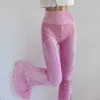 Y2K Vintage Solid High Waist Flare Pants Women Pink Brown Fashion Casual Corduroy Trousers Women Elegant Elastic Streetwear 2021 Q0801