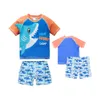 Bebê criança meninos swimsuit conjuntos peixes impressos 2 pcs menino swimwear crianças banho terno beachwear manga curta crianças menino surf 210326