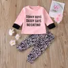 1-4Y Autumn born Infant Baby Girl Leopard Clothes Set Outfits Letter Long Sleeve T shirt Pants Costumes 210515