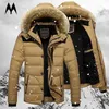 Män Winter Jacket Coats Fur Collar Hooded Parka Down Jackor Ytterkläder Tjock Mens Varm Överrock Wool Liner Coat Plus Storlek 211204