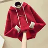 Winter Apricot Lamb Wool Women Hoodie Sweatshirt Harajuku Fake Two Knitted Collar Coat Lady Embroidery Letter Whate Yer Pullover 211109