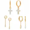 Hoop & Huggie ROXI White Pearls Cross Earrings For Women 925 Sterling Silver Long Chain Crystal Jewelry Pendiente Plata Gifts