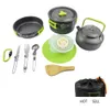 1セットの屋外鍋と鍋のキャンプの調理器具のピクニック調理器具セット、折りたたみスプーンナイフのまな板の付いたスティックの食器