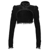 Nieuwe ontwerper Black Velvet Short Steampunk Crop Jacket Stand lange mouw herfst vrouwen Gothic Bolero Victoriaanse jas Vintage Corset Accessor