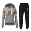 Tvådelad klänning 2021 Kvinna Tracksuit Autumn Winter Stripe Hoodies Långärmad tröja Sportkläder Pantbitar Set Women Sweatsuit