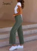 Pamuk Rahat Kadife Kadınlar Uzun Pantolon Sonbahar Kış Ofis Düğmesi Geniş bacaklı Pantolon Moda Orta Bel Bayanlar Alt 211216
