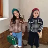 Kazak Kızlar Bebek Vintage Örgü Kazakları 2021 Moda Çocuklar Ekose Giysileri Çocuk Örme Kore Tarzı Rahat Tops 2-7Y