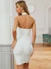 Mode vrouwen sexy halter ontwerper wit bandage jurk dames elegante bodycon party vestido 210527