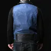 Men's Vests Mens Genuine Leather Denim Patchwork Motorcycle Biker Style Waistcoat/Vest Strong Breathable