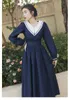 Casual Dresses Japan Preppy Style Sailor Collar Dress Woman Vintage Navy Blue Large Size Lady Vestidos Festa Autumn Spring