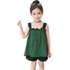 Gilet per bambini + Tute corte per ragazze Set patchwork Abbigliamento Costumi estivi 210527