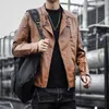 Autumn Fashion Biker Mens Leather Clothing Slim Turn Down Collar Leren Motor Jas Heren 211018