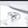 Drop Leverans 2021 Autentisk 925 Sterling Sier Vintage Butterfly Justerbara Finger Ringar För Kvinnor Bröllop Förlovnings Ring Mode Smycken SC