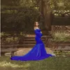 マタニティウェアレースステッチシフォンテールスカートVネック長袖ドレス写真妊娠中の女性テールスカートファッション女性ドレス