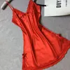 女性のスリープウェアセクシースリングナイトガウン女性サテンレディースレース寝ているドレス女性刺繍プラスサイズのナイトウェア49